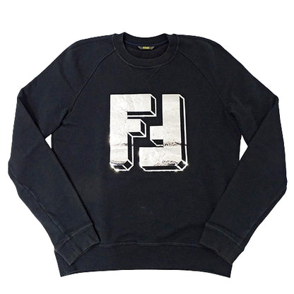 FENDI フェンディ 長袖Ｔシャツ ブラック シルバー コットン レディース メンズ 【中古】