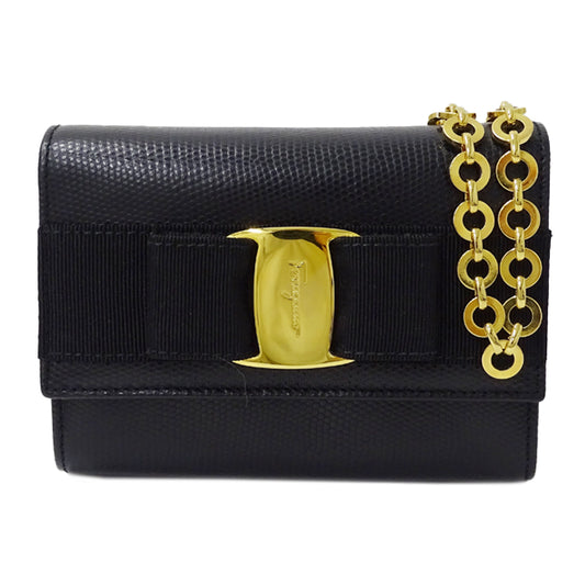 Ferragamo フェラガモ ショルダーバッグ ヴァラリボン ブラック レザー レディース 【中古】