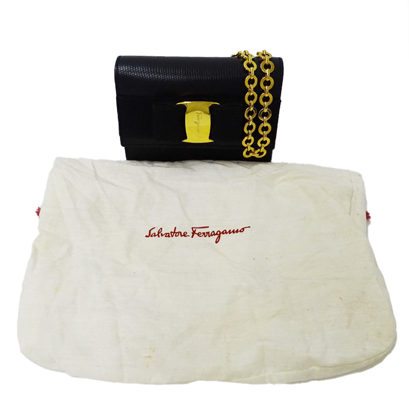Ferragamo フェラガモ ショルダーバッグ ヴァラリボン ブラック レザー レディース 【中古】