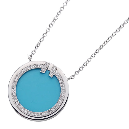 TIFFANY&Co. ティファニー ティファニーT ダイヤモンド＆ターコイズ サークル ネックレス 750WG ホワイトゴールド レディース 【中古】