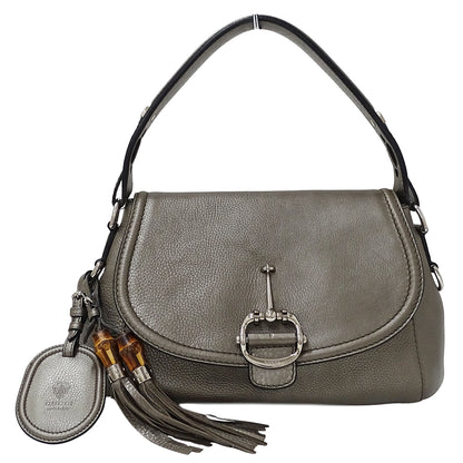 GUCCI グッチ ショルダーバッグ ホースビット バンブー ブロンズ～メタリックグレー 240266 レザー レディース 【中古】