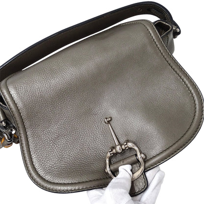 GUCCI グッチ ショルダーバッグ ホースビット バンブー ブロンズ～メタリックグレー 240266 レザー レディース 【中古】