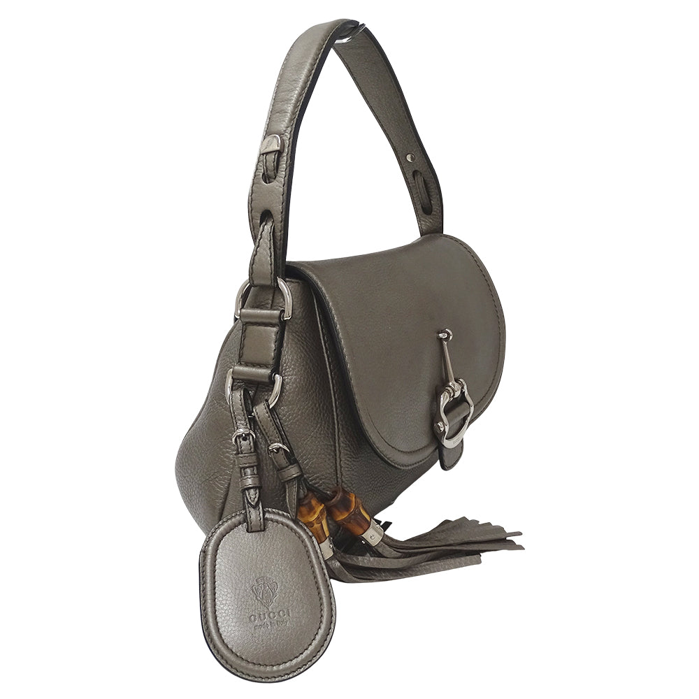 GUCCI グッチ ショルダーバッグ ホースビット バンブー ブロンズ～メタリックグレー 240266 レザー レディース 【中古】