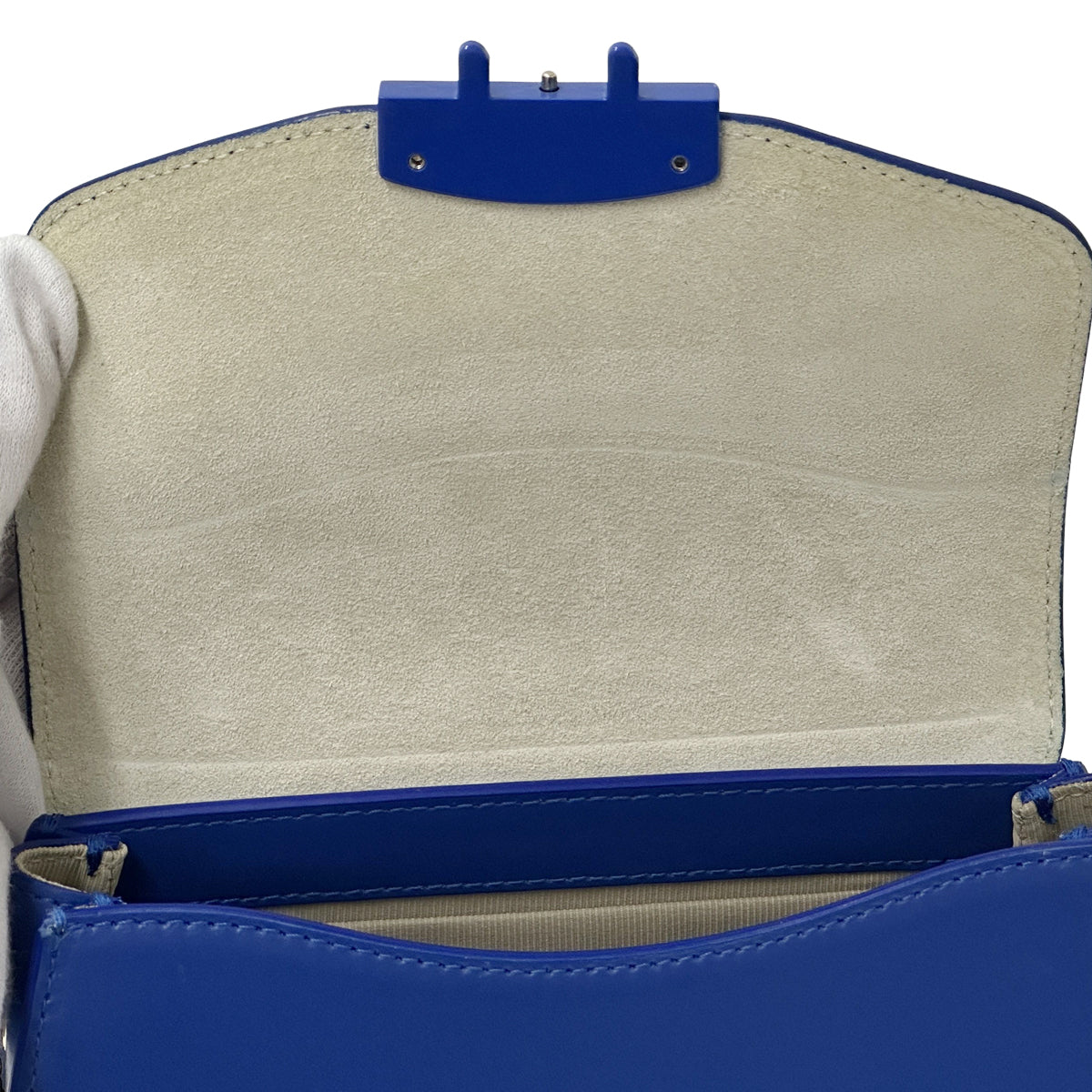 Furla フルラ ラウンド チェーンショルダー ミニ ショルダーバッグ メトロポリス ブルー レザー レディース 【中古】