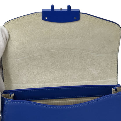 Furla フルラ ラウンド チェーンショルダー ミニ ショルダーバッグ メトロポリス ブルー レザー レディース 【中古】