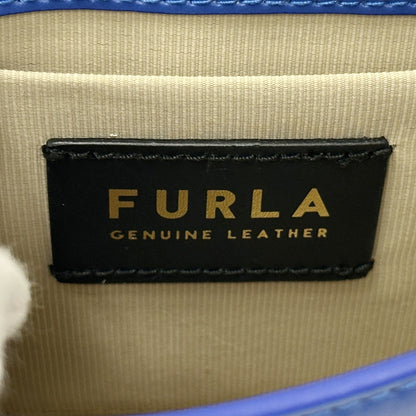 Furla フルラ ラウンド チェーンショルダー ミニ ショルダーバッグ メトロポリス ブルー レザー レディース 【中古】