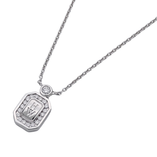 HARRY WINSTON ハリー・ウィンストン HWロゴ ネックレス 750WG ホワイトゴールド ダイヤモンド レディース 磨き済み 【中古】
