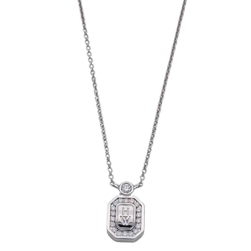 HARRY WINSTON ハリー・ウィンストン HWロゴ ネックレス 750WG ホワイトゴールド ダイヤモンド レディース 磨き済み 【中古】
