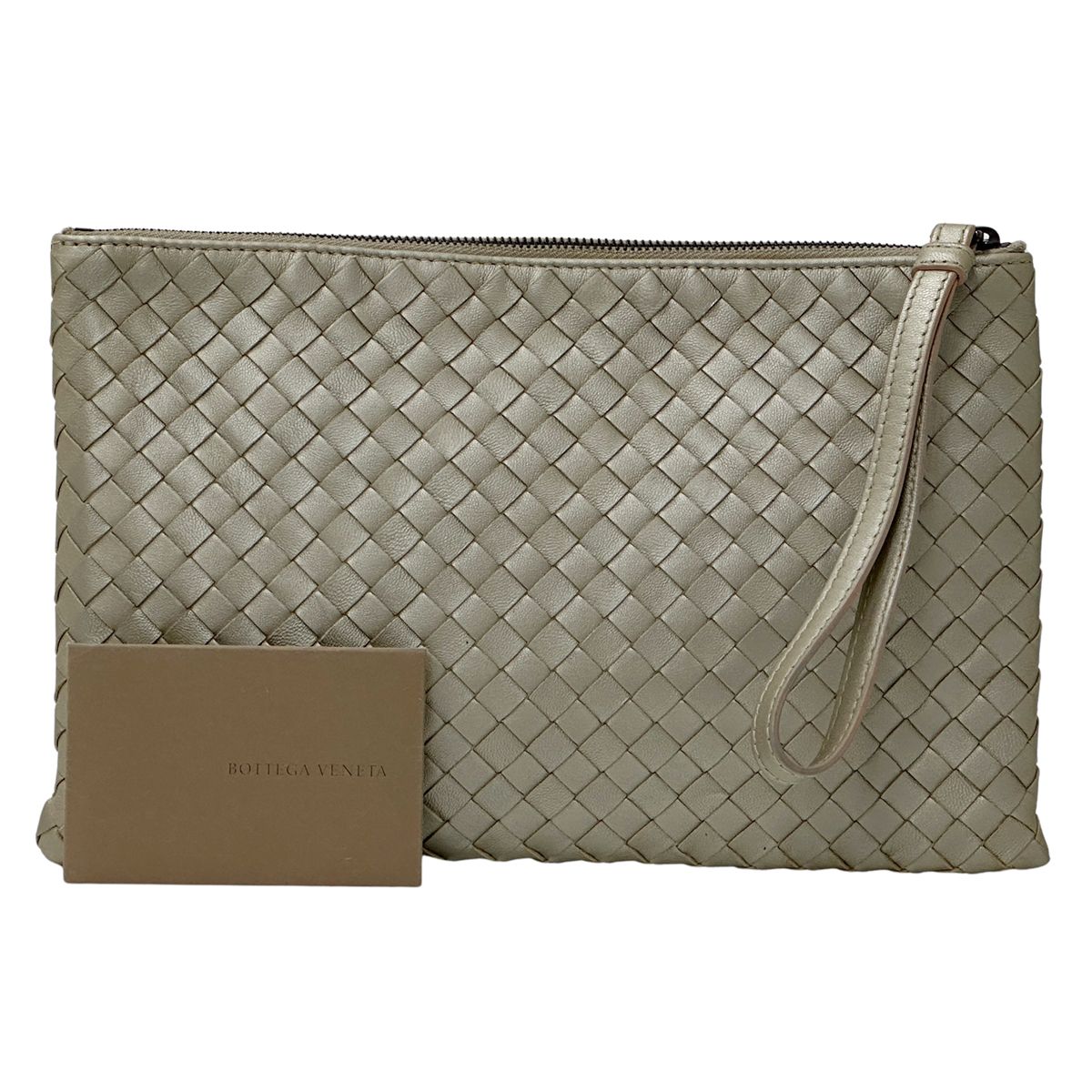 BOTTEGAVENETA ボッテガ・ヴェネタ ポーチ イントレチャート ゴールド レザー レディース 【中古】