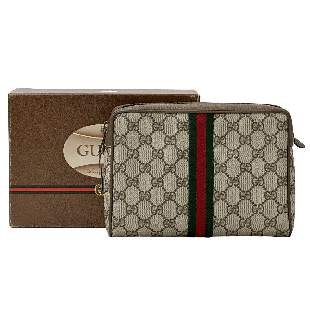 GUCCI グッチ ポーチ シェリー GGプラス ブラウン 89・01 PVC レディース メンズ 【中古】