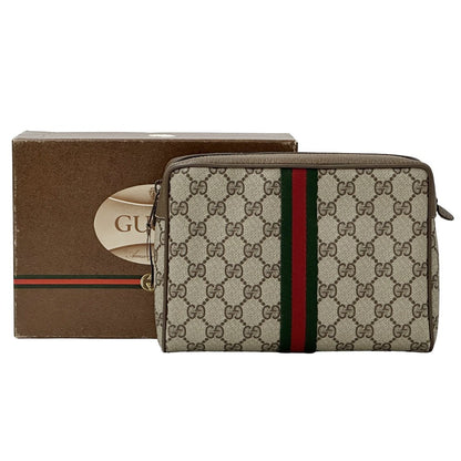 GUCCI グッチ ポーチ シェリー GGプラス ブラウン 89・01 PVC レディース メンズ 【中古】