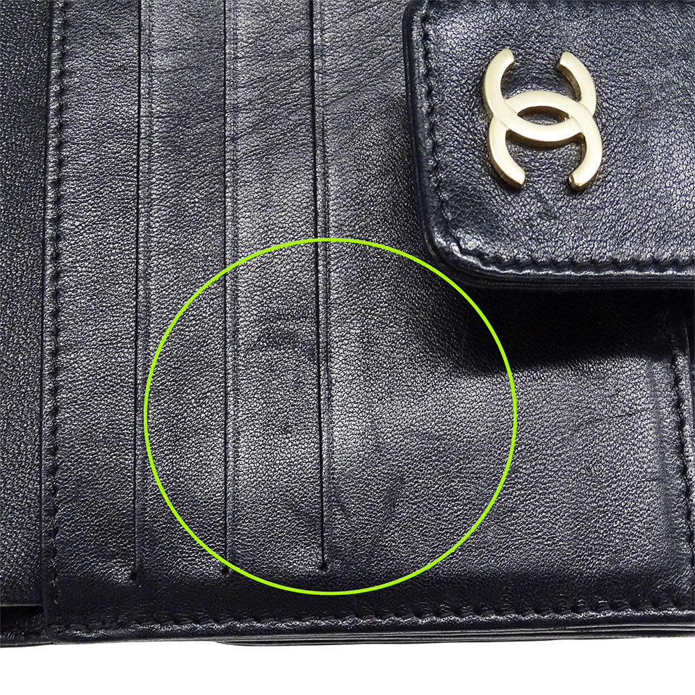 CHANEL シャネル 二つ折り財布 アイコン ブラック ゴールド金具 ラムスキン レディース 【中古】