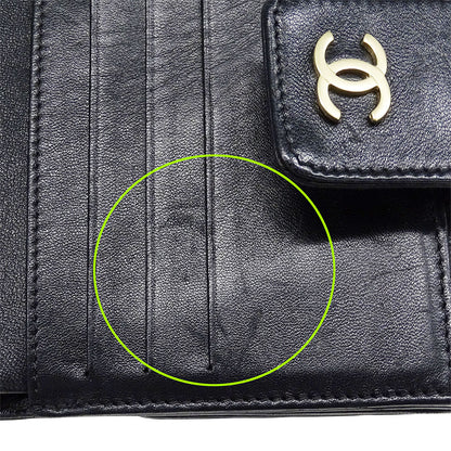CHANEL シャネル 二つ折り財布 アイコン ブラック ゴールド金具 ラムスキン レディース 【中古】