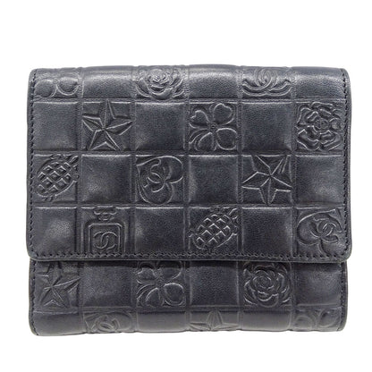 CHANEL シャネル 二つ折り財布 アイコン ブラック ゴールド金具 ラムスキン レディース 【中古】