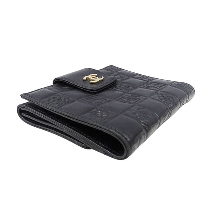 CHANEL シャネル 二つ折り財布 アイコン ブラック ゴールド金具 ラムスキン レディース 【中古】