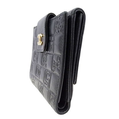 CHANEL シャネル 二つ折り財布 アイコン ブラック ゴールド金具 ラムスキン レディース 【中古】