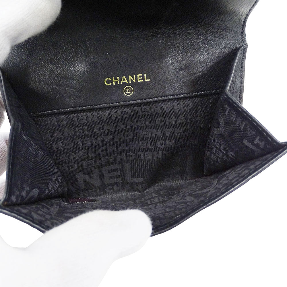 CHANEL シャネル 二つ折り財布 アイコン ブラック ゴールド金具 ラムスキン レディース 【中古】
