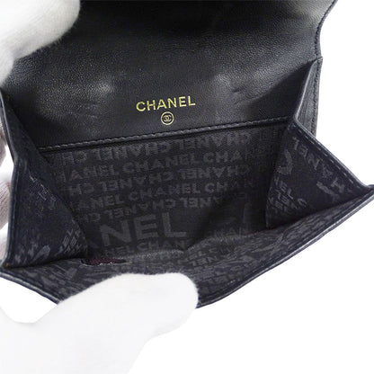 CHANEL シャネル 二つ折り財布 アイコン ブラック ゴールド金具 ラムスキン レディース 【中古】