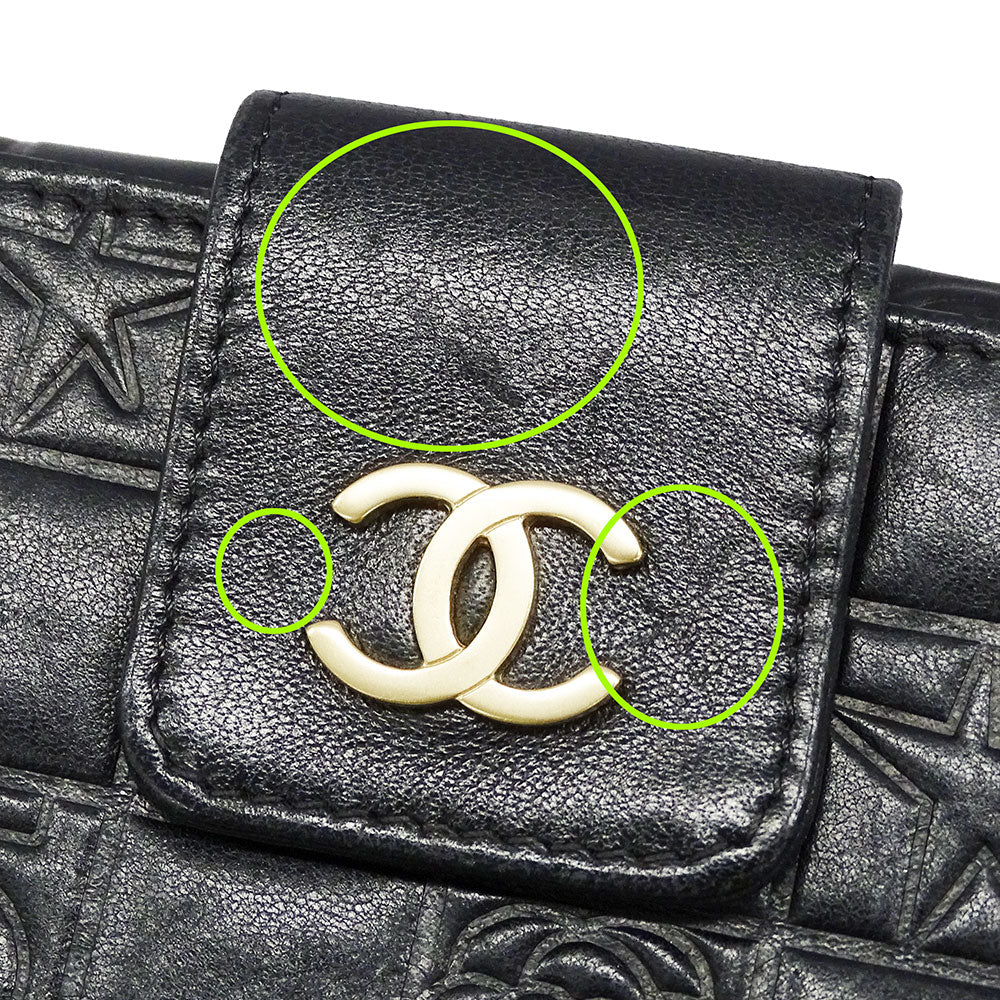 CHANEL シャネル 二つ折り財布 アイコン ブラック ゴールド金具 ラムスキン レディース 【中古】