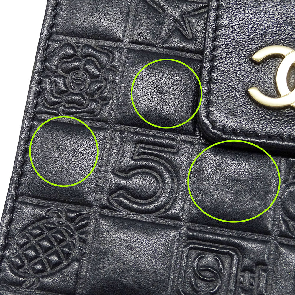 CHANEL シャネル 二つ折り財布 アイコン ブラック ゴールド金具 ラムスキン レディース 【中古】