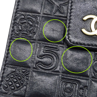 CHANEL シャネル 二つ折り財布 アイコン ブラック ゴールド金具 ラムスキン レディース 【中古】