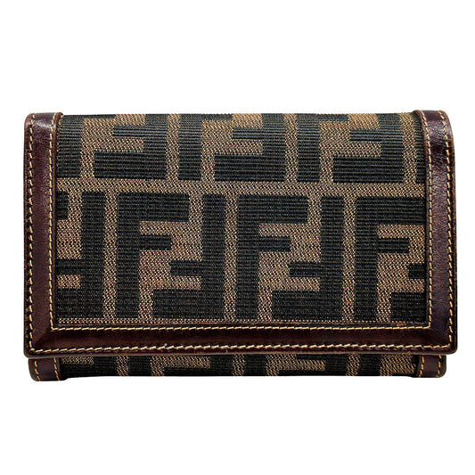 FENDI フェンディ 二つ折り財布 ズッカ ブラウン キャンバス レディース メンズ 【中古】