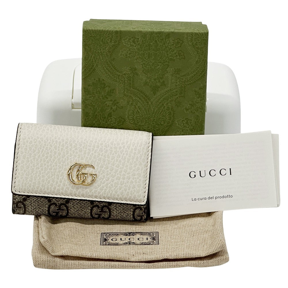 GUCCI グッチ キーケース プチマーモント GGスプリーム ホワイト ブラウン 456118 PVC レディース 【中古】