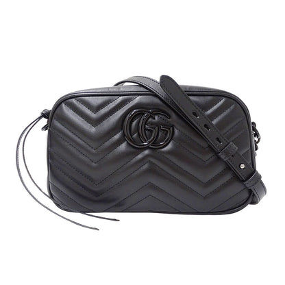 GUCCI グッチ スモール カメラバッグ ショルダーバッグ GGマーモント ブラック 447632 レザー レディース 【中古】