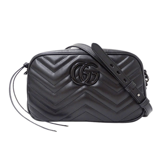 GUCCI グッチ スモール カメラバッグ ショルダーバッグ GGマーモント ブラック 447632 レザー レディース 【中古】