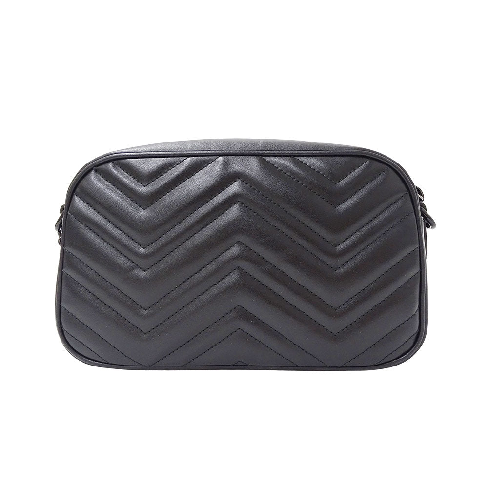 GUCCI グッチ スモール カメラバッグ ショルダーバッグ GGマーモント ブラック 447632 レザー レディース 【中古】