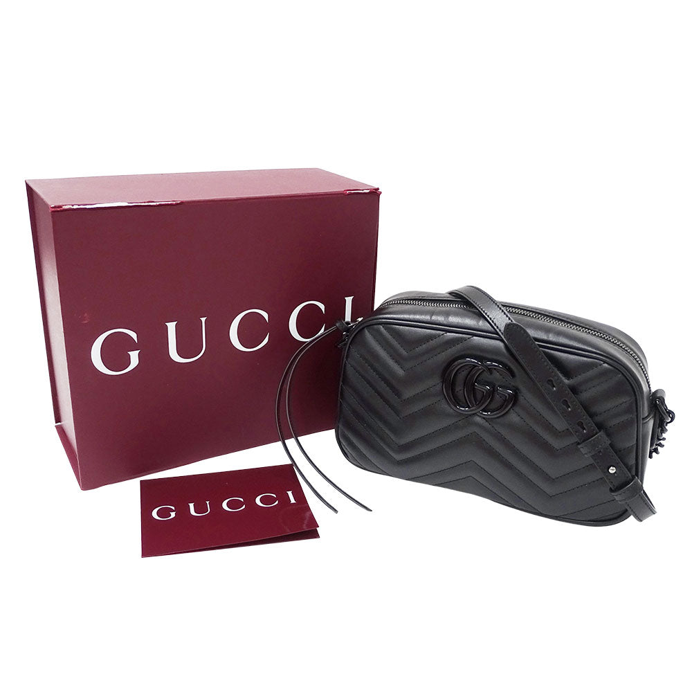 GUCCI グッチ スモール カメラバッグ ショルダーバッグ GGマーモント ブラック 447632 レザー レディース 【中古】