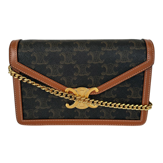 CELINE セリーヌ チェーンショルダー ショルダーバッグ トリオンフ ダークブラウン PVC レディース 【中古】