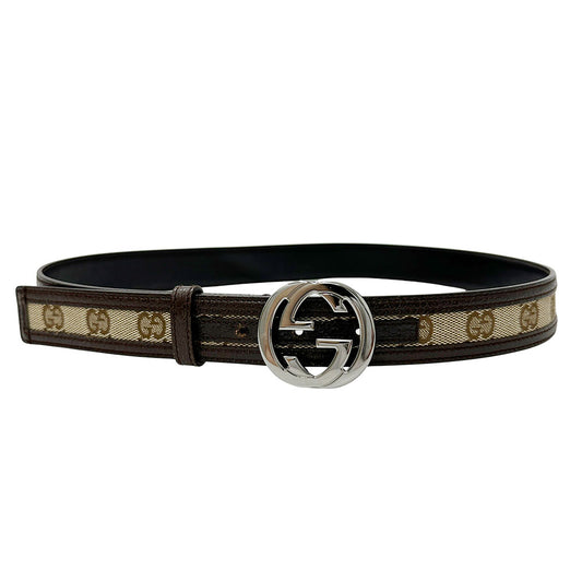 GUCCI グッチ インターロッキング GGキャンバス ベルト ブラウン 114874.1476 キャンバス レディース 【中古】