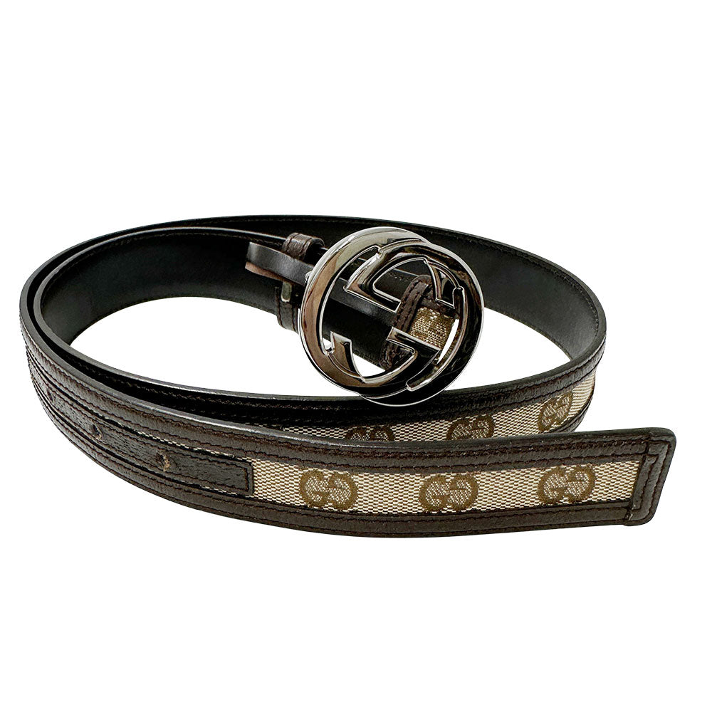 GUCCI グッチ インターロッキング GGキャンバス ベルト ブラウン 114874.1476 キャンバス レディース 【中古】