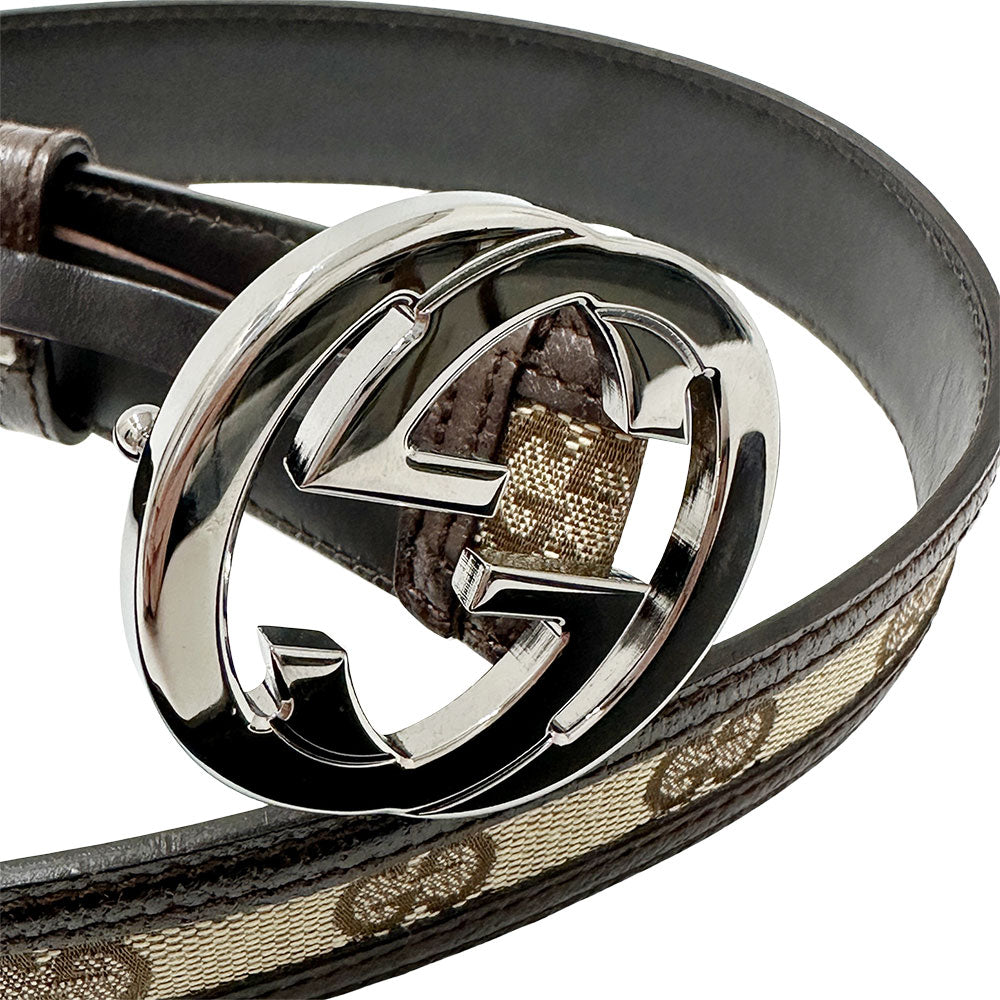GUCCI グッチ インターロッキング GGキャンバス ベルト ブラウン 114874.1476 キャンバス レディース 【中古】