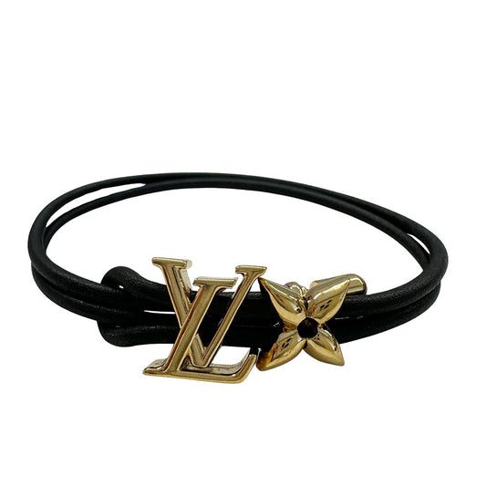 LOUIS VUITTON ルイ・ヴィトン ブレスレット LVブルーム ブレスレット レザー ノワール ゴールド金具 メンズ M842Z 【中古】