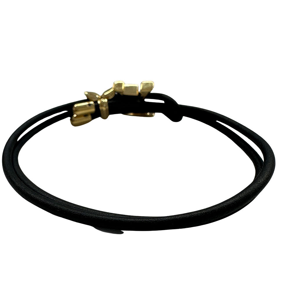 LOUIS VUITTON ルイ・ヴィトン ブレスレット LVブルーム ブレスレット レザー ノワール ゴールド金具 メンズ M842Z 【中古】