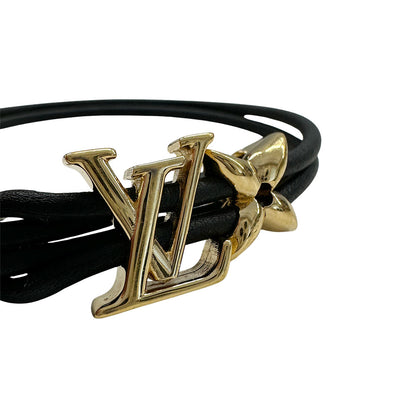 LOUIS VUITTON ルイ・ヴィトン ブレスレット LVブルーム ブレスレット レザー ノワール ゴールド金具 メンズ M842Z 【中古】