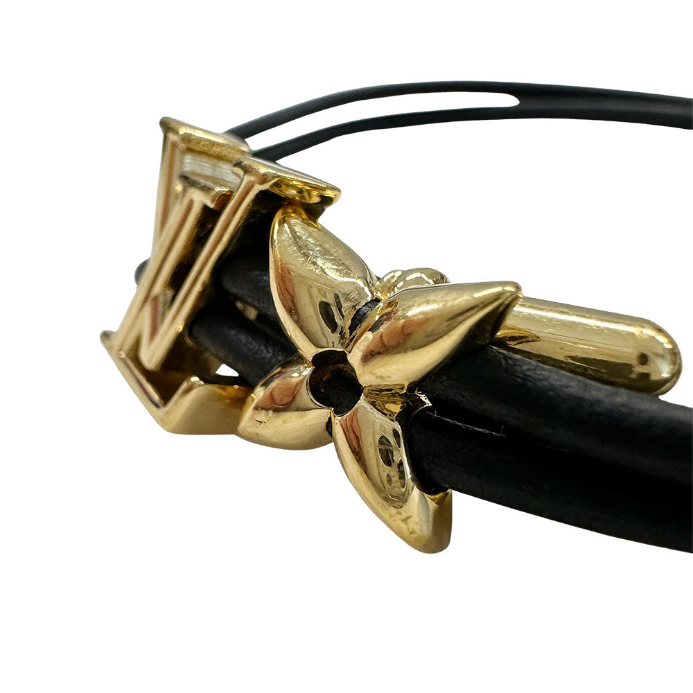 LOUIS VUITTON ルイ・ヴィトン ブレスレット LVブルーム ブレスレット レザー ノワール ゴールド金具 メンズ M842Z 【中古】