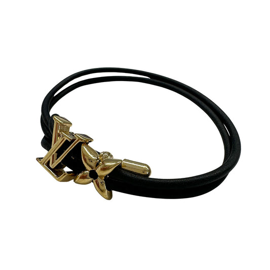 LOUIS VUITTON ルイ・ヴィトン ブレスレット LVブルーム ブレスレット レザー ノワール ゴールド金具 メンズ M842Z 【中古】