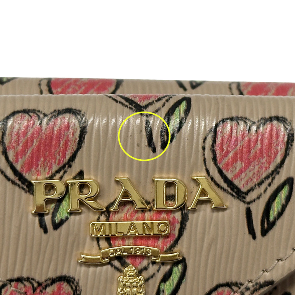 PRADA プラダ コンパクトウォレット 三つ折り財布 ベージュ ピンク レザー レディース 【中古】
