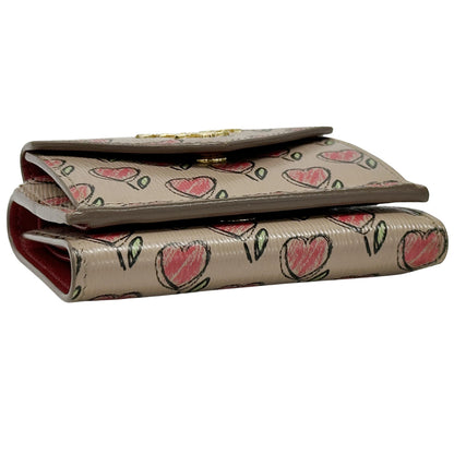 PRADA プラダ コンパクトウォレット 三つ折り財布 ベージュ ピンク レザー レディース 【中古】