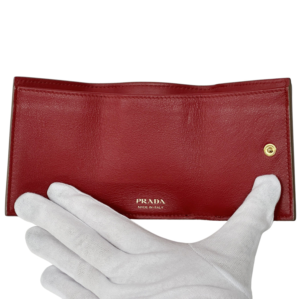 PRADA プラダ コンパクトウォレット 三つ折り財布 ベージュ ピンク レザー レディース 【中古】