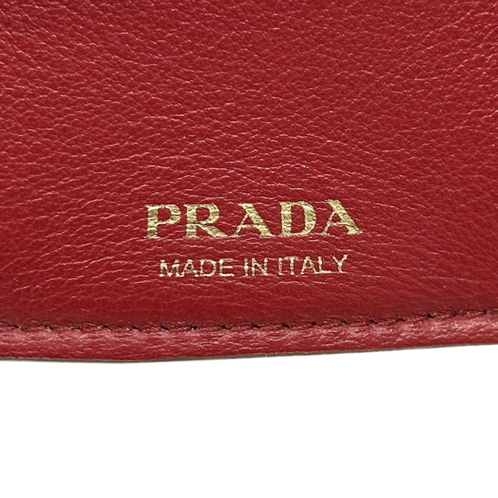 PRADA プラダ コンパクトウォレット 三つ折り財布 ベージュ ピンク レザー レディース 【中古】