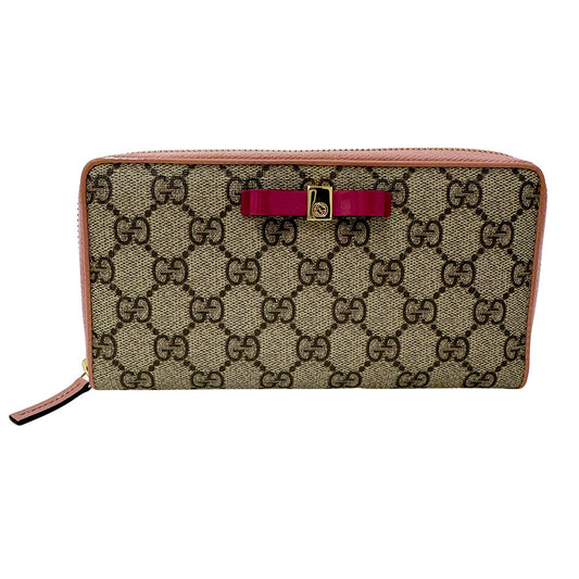 GUCCI グッチ GGスプリーム 長財布 プチマーモント グレー ピンク 388680 PVC レディース 【中古】