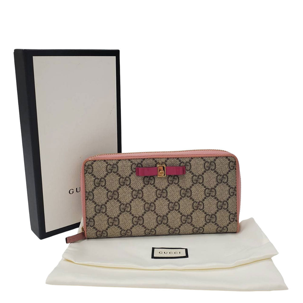 GUCCI グッチ GGスプリーム 長財布 プチマーモント グレー ピンク 388680 PVC レディース 【中古】