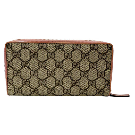 GUCCI グッチ GGスプリーム 長財布 プチマーモント グレー ピンク 388680 PVC レディース 【中古】