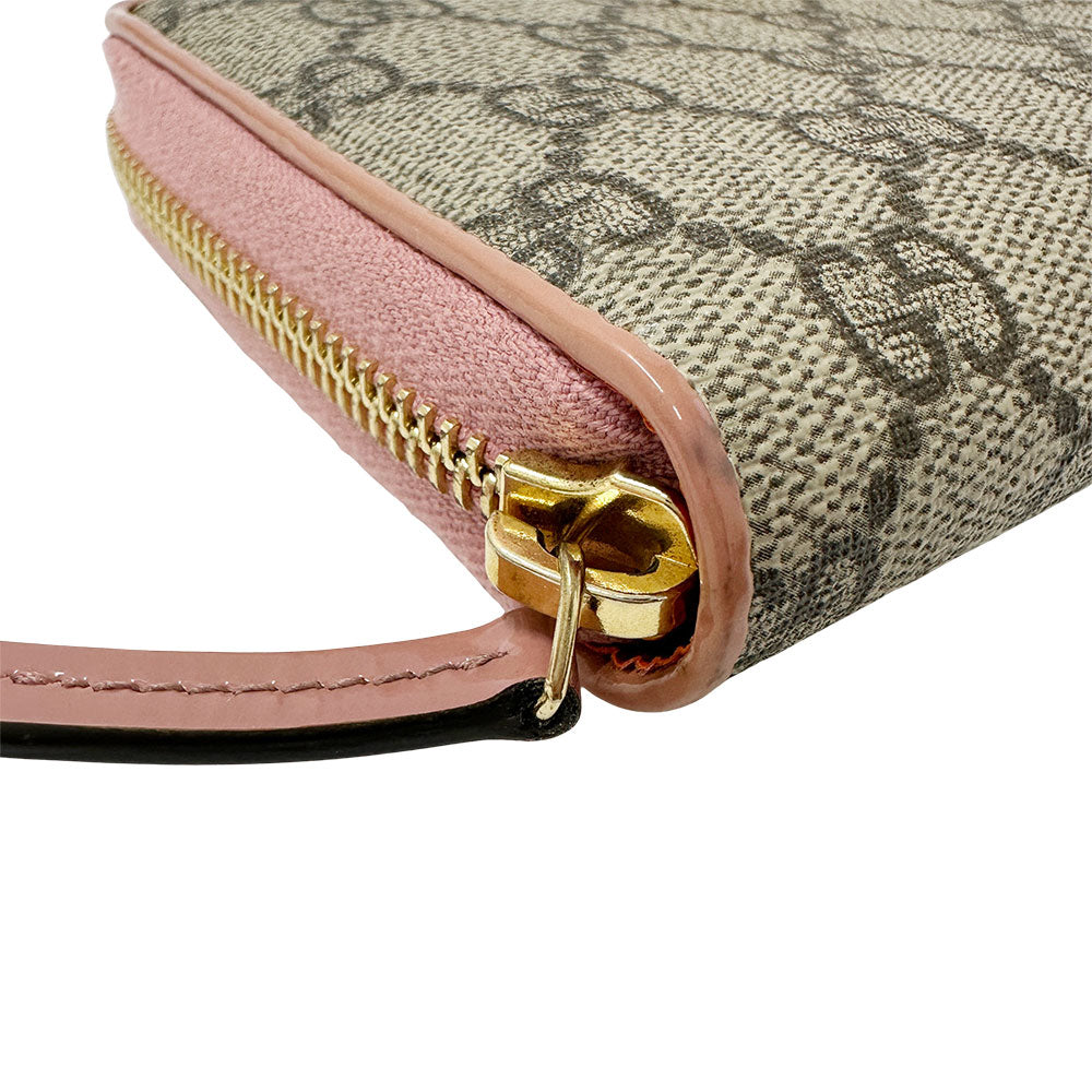 GUCCI グッチ GGスプリーム 長財布 プチマーモント グレー ピンク 388680 PVC レディース 【中古】
