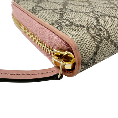 GUCCI グッチ GGスプリーム 長財布 プチマーモント グレー ピンク 388680 PVC レディース 【中古】