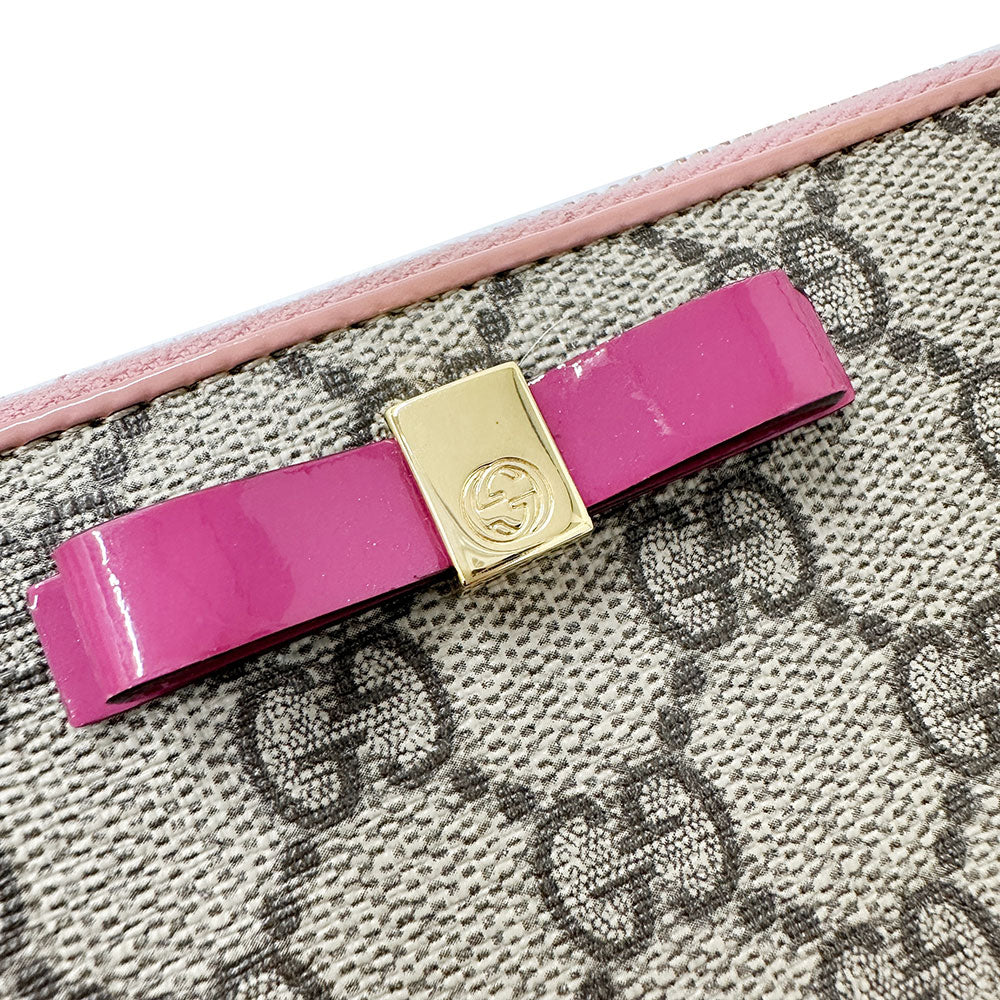 GUCCI グッチ GGスプリーム 長財布 プチマーモント グレー ピンク 388680 PVC レディース 【中古】